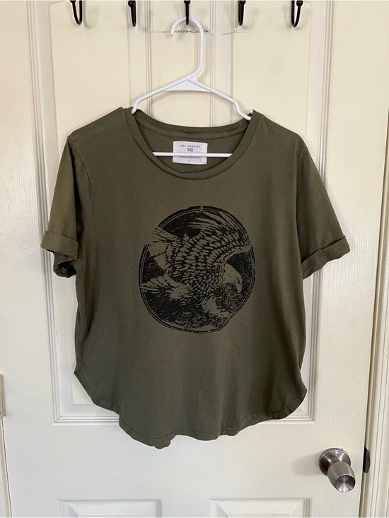 Sol Angeles Tops - Anthropologie Sol Angeles Eagle Graphic Tee Olive Green Cotton Rolled Sleeve L